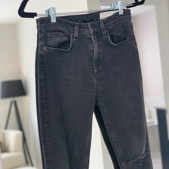 RAG & BONE High Rise Ankle Skinny Jeans, Black - Picture 3 of 8